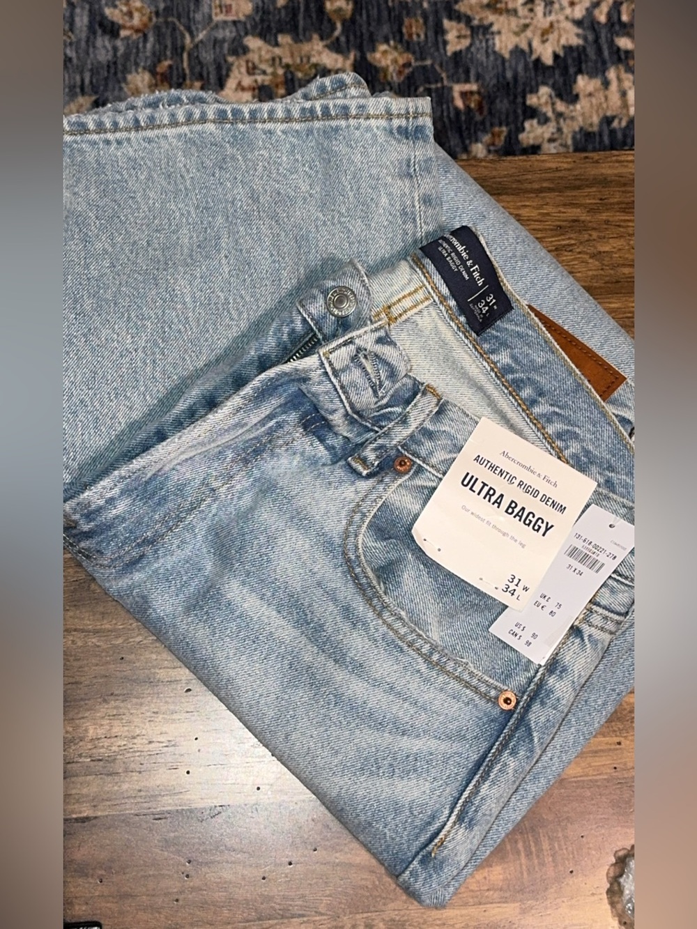 NWT Abercrombie & Fitch A&F men’s jeans authentic rigid denim ultra baggy 31x34